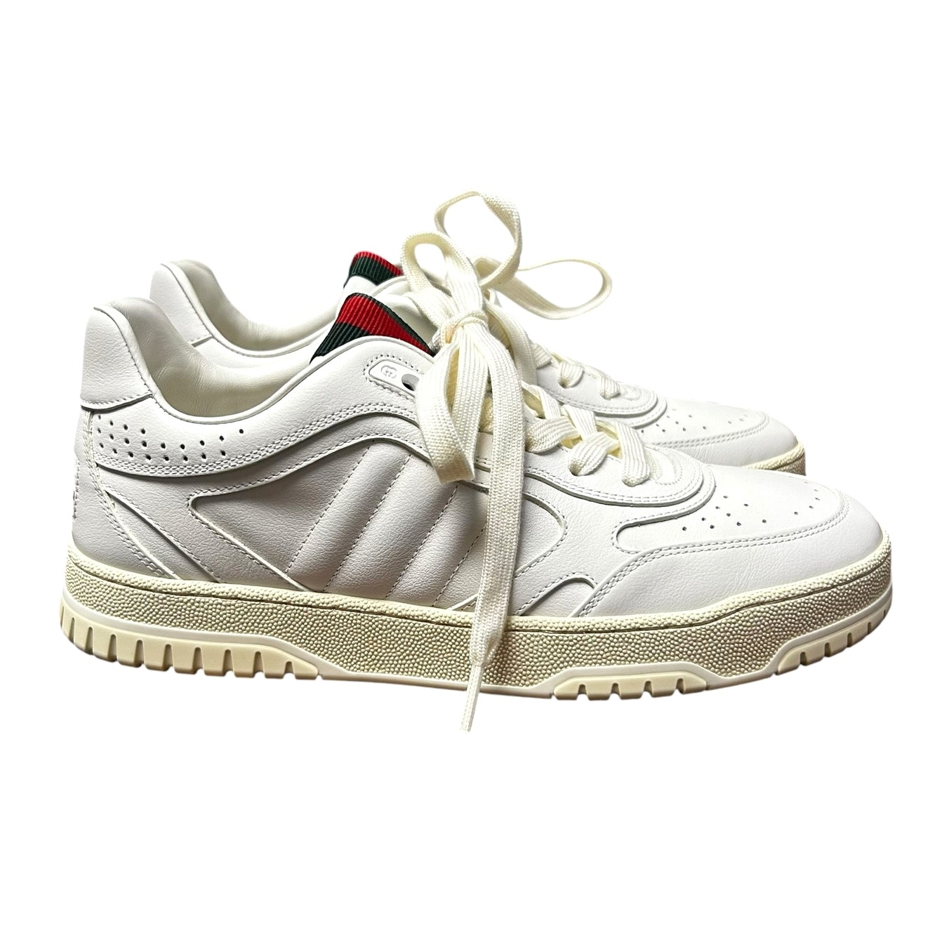 Gucci White Re-Web Low Top Leather Lace Up Sneakers Mens 39 / Us 5.5